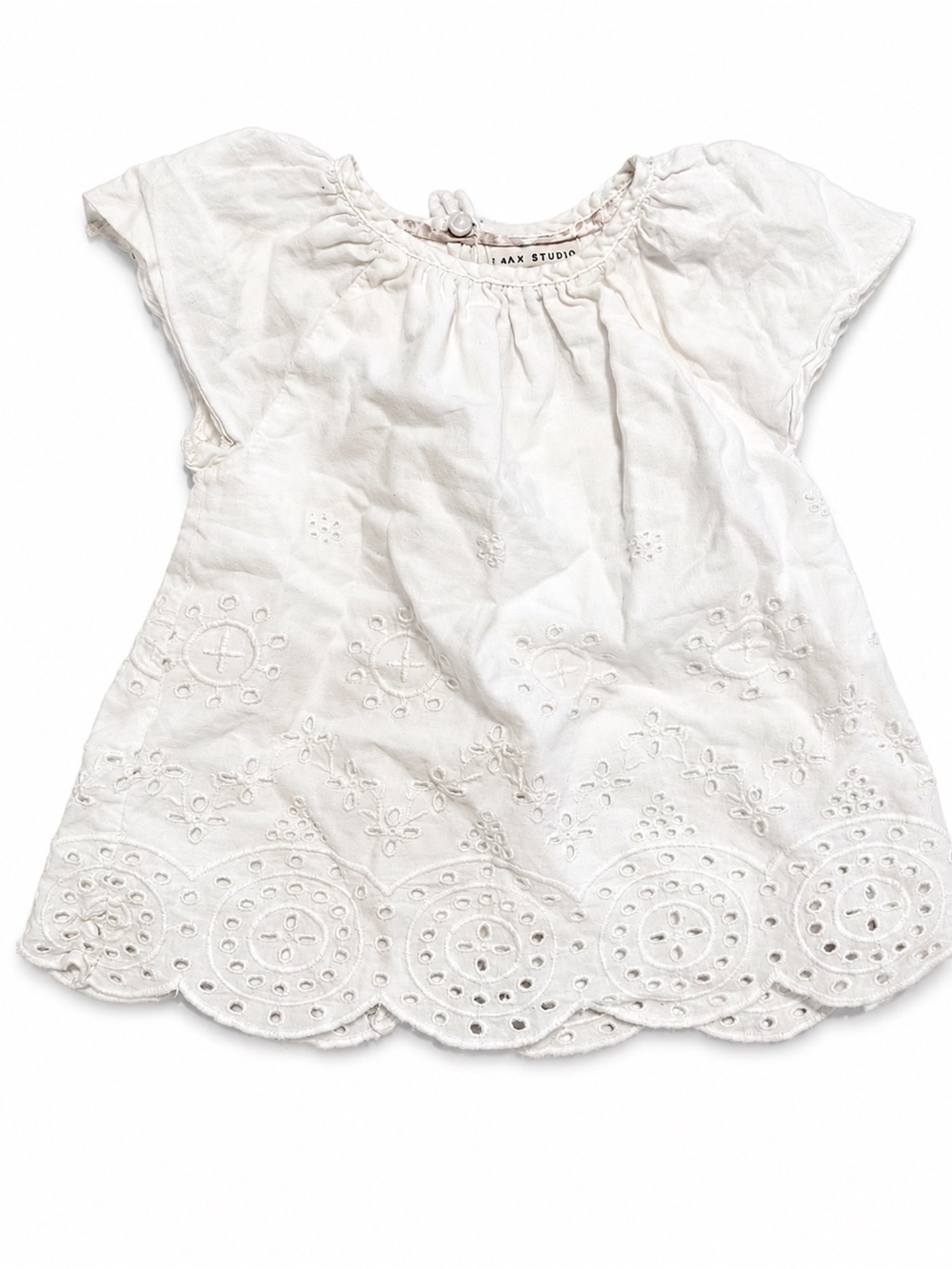 Max Studio White Eyelet Short Sleeve Girls Top